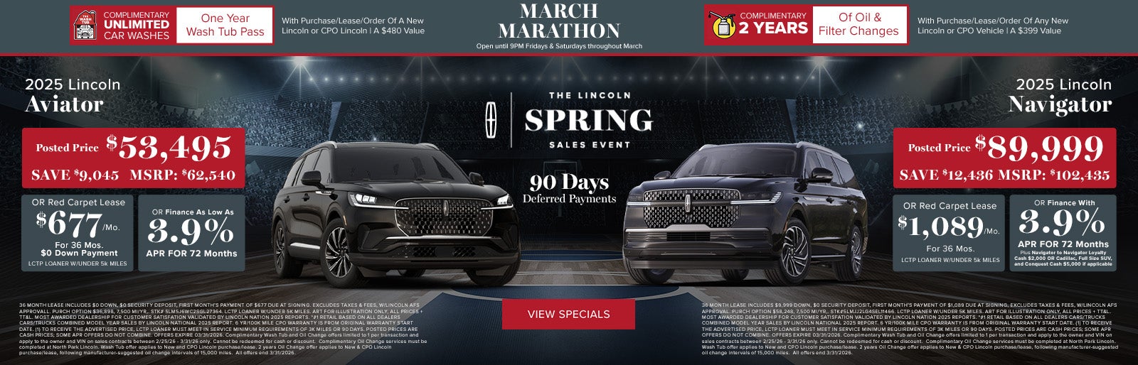 2025 Lincoln Aviator and 2025 Navigator March 2026 Offers