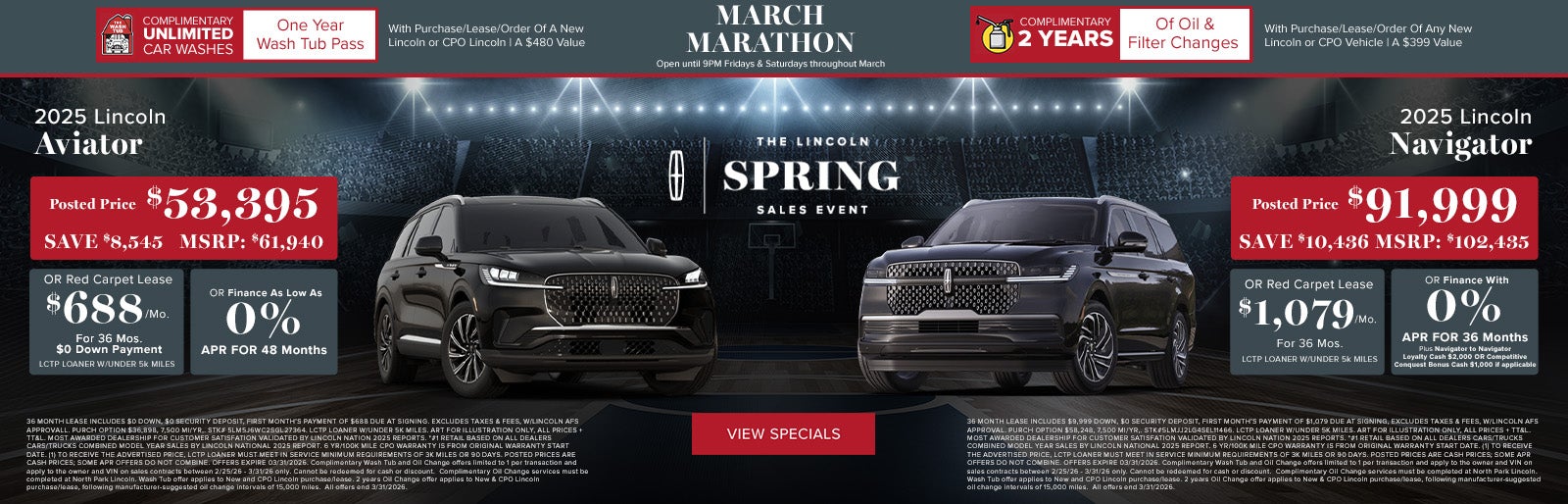 2025 Lincoln Aviator and 2025 Navigator March 2026 Offers