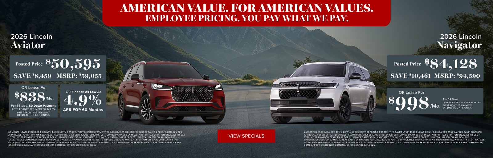 2026 Lincoln Aviator and 2026 Navigator Employee Pricing 